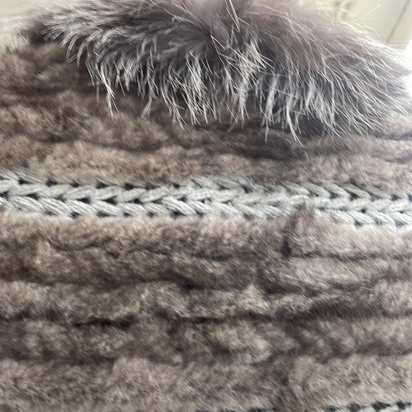 Belle Fare Chunky Knit Real Iris Mink Fur Silver Fox Collar Vest preowned - Picture 8 of 13